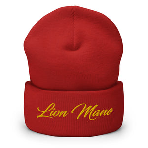 Lion Mane Cuffed Beanie - Gold Letter