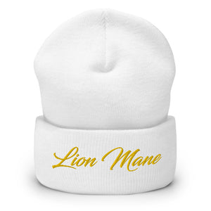 Lion Mane Cuffed Beanie - Gold Letter