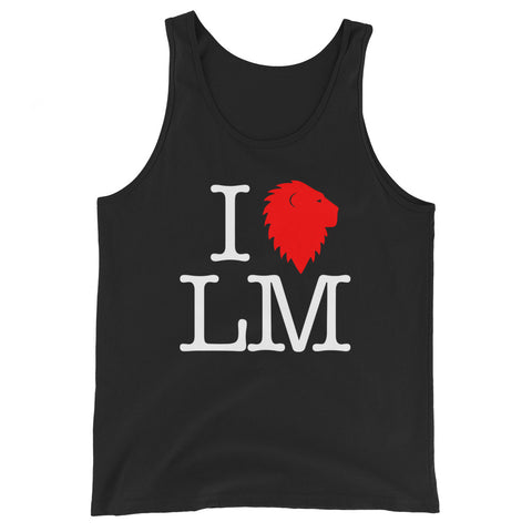 "I (heart) LM" Classic Red Unisex Tank Top (Dark)